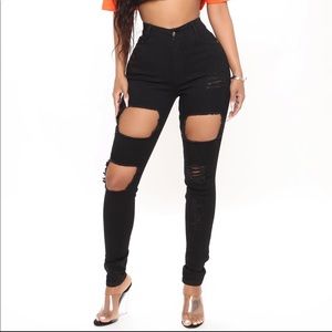 Fashion Nova black high waisted ripped jeans